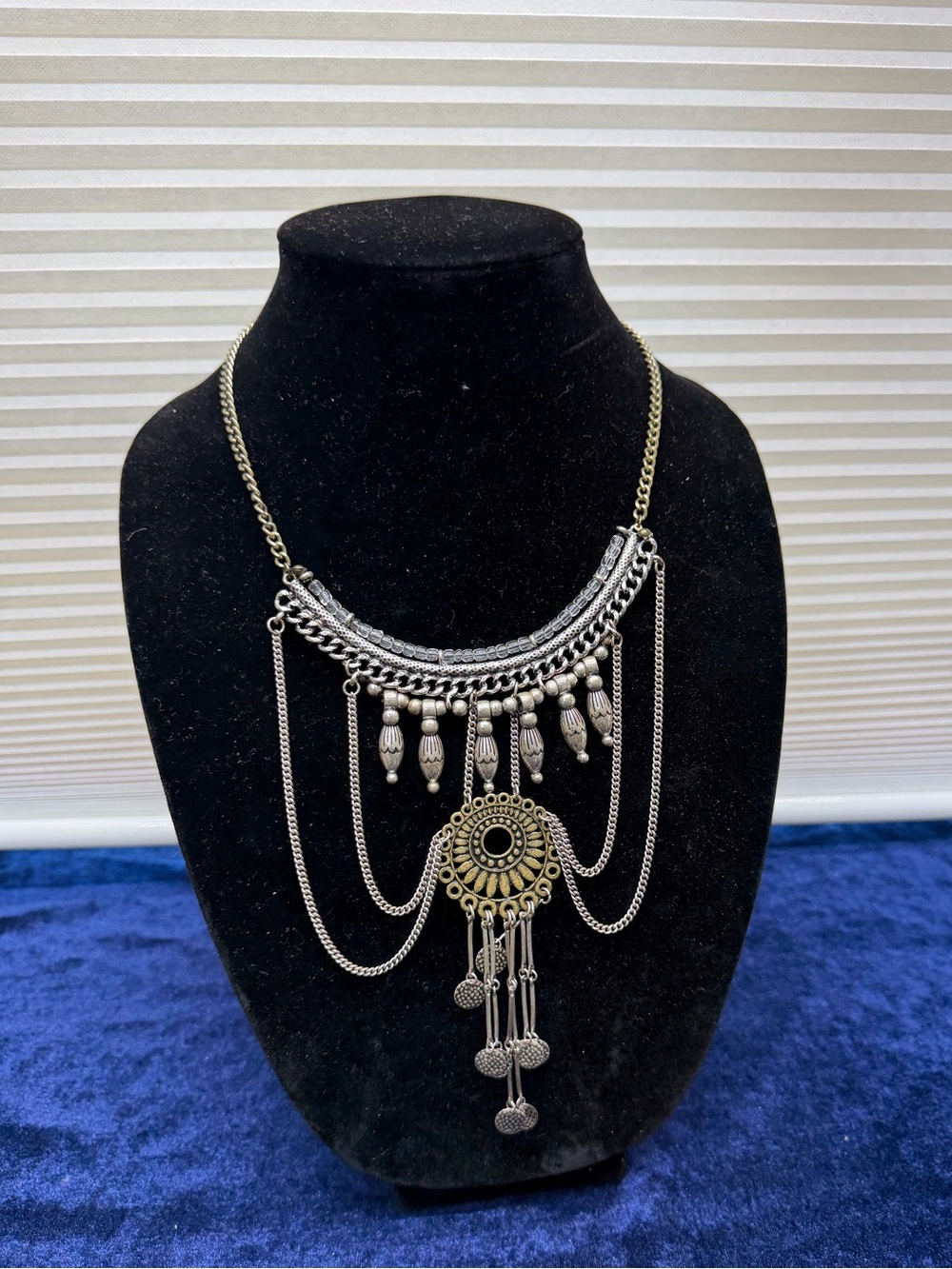 Bohemian Bib Sunburst With Dangling Coin Charms Necklace